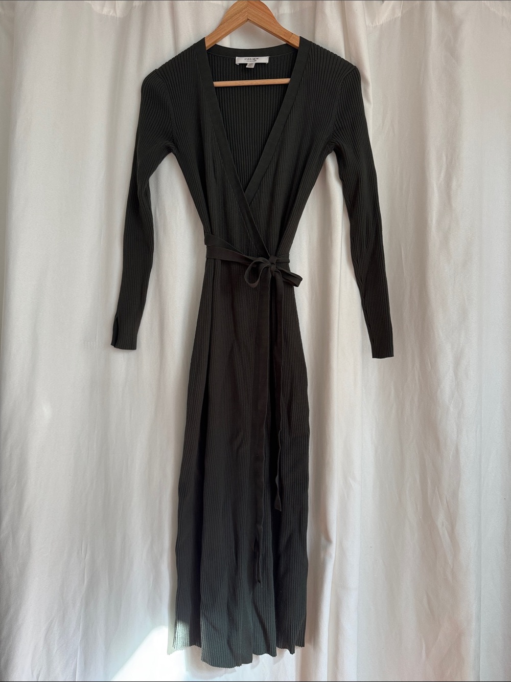 Ever New Long Sleeve Hunter Green Wrap Midi Dress with Tie Waist